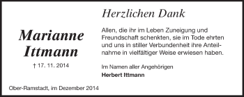 Traueranzeige von Marianne Ittmann von Echo-Zeitungen (Gesamtausgabe)