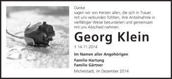 Traueranzeige von Georg Klein von Odenwälder Echo