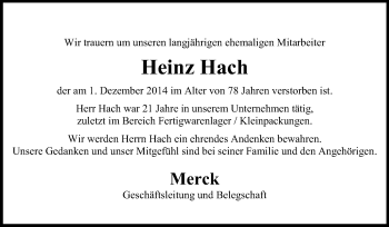 Traueranzeige von Heinz Hach von Echo-Zeitungen (Gesamtausgabe)