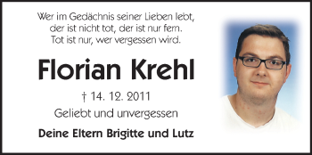 Traueranzeige von Florian Krehl von Echo-Zeitungen (Gesamtausgabe)