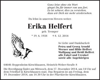 Traueranzeige von Erika Helfert von Starkenburger Echo
