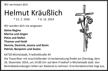 Traueranzeige von Helmut Kräußlich von Odenwälder Echo