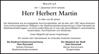 Traueranzeige von Herbert Martin von Echo-Zeitungen (Gesamtausgabe)