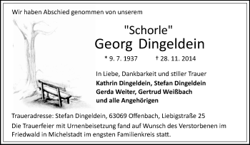 Traueranzeige von Georg Dingeldein von Odenwälder Echo