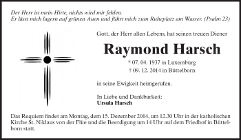 Traueranzeige von Raymond Harsch von Echo-Zeitungen (Gesamtausgabe)