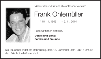 Traueranzeige von Frank Ohlemüller von Echo-Zeitungen (Gesamtausgabe)