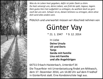 Traueranzeige von Günter Vay von Odenwälder Echo