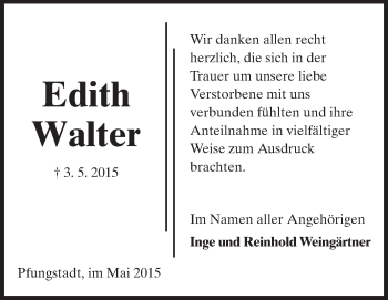 Traueranzeige von Edith Walter von Echo-Zeitungen (Gesamtausgabe)