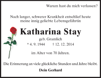 Traueranzeige von Katharina Stay von Starkenburger Echo