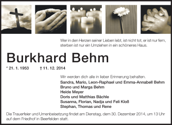 Traueranzeige von Burkhard Behm von Odenwälder Echo