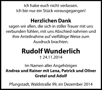 Traueranzeige von Rudolf Wunderlich von Echo-Zeitungen (Gesamtausgabe)