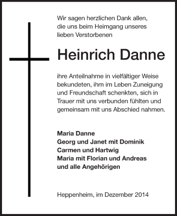 Traueranzeige von Heinrich Danne von Starkenburger Echo