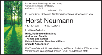 Traueranzeige von Horst Neumann von Odenwälder Echo