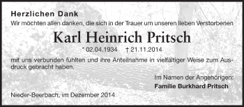 Traueranzeige von Karl Heinrich Pritsch von Echo-Zeitungen (Gesamtausgabe)