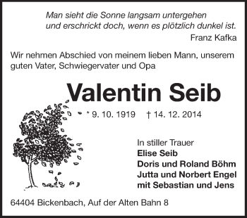 Traueranzeige von Valentin Seib von Echo-Zeitungen (Gesamtausgabe)