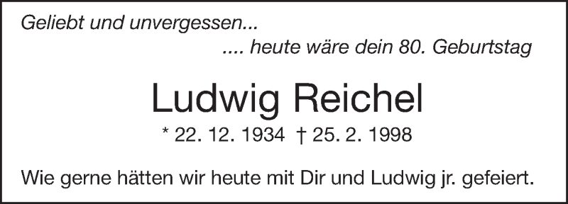  Traueranzeige für Ludwig Reichel vom 22.12.2014 aus Darmstädter Echo, Odenwälder Echo, Rüsselsheimer Echo, Groß-Gerauer-Echo, Ried Echo