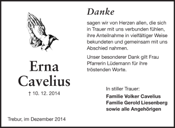 Traueranzeige von Erna Cavelius von Rüsselsheimer Echo, Groß-Gerauer-Echo, Ried Echo