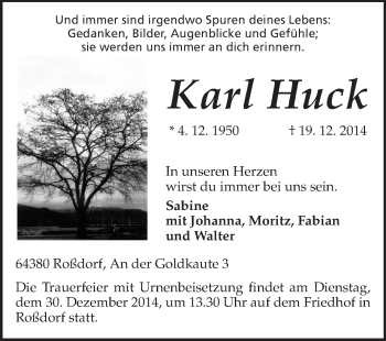 Traueranzeige von Karl Huck von Echo-Zeitungen (Gesamtausgabe)