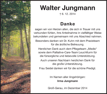 Traueranzeige von Walter Jungmann von Rüsselsheimer Echo, Groß-Gerauer-Echo, Ried Echo