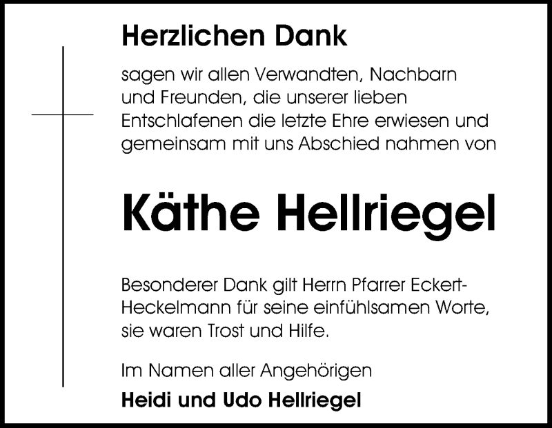  Traueranzeige für Käthe Hellriegel vom 27.12.2014 aus Echo-Zeitungen (Gesamtausgabe)