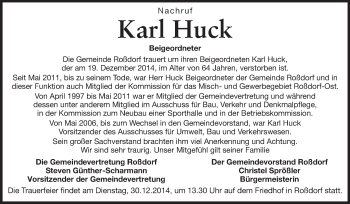 Traueranzeige von Karl Huck von Echo-Zeitungen (Gesamtausgabe)