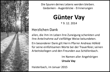 Traueranzeige von Günter Vay von Odenwälder Echo