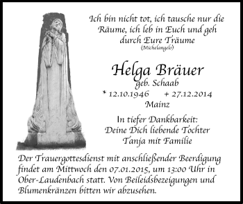 Traueranzeige von Helga Bräuer von Starkenburger Echo