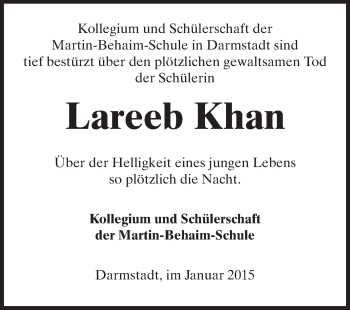 Traueranzeige von Lareeb Khan von Echo-Zeitungen (Gesamtausgabe)