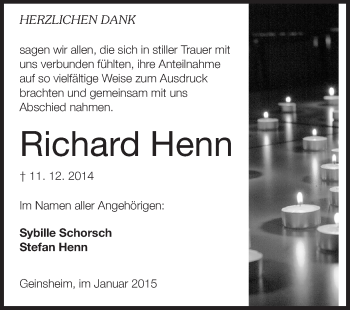 Traueranzeige von Richard Henn von Rüsselsheimer Echo, Groß-Gerauer-Echo, Ried Echo