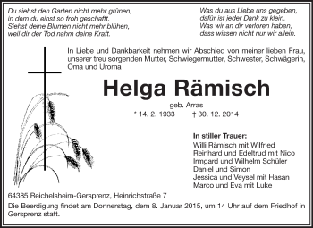 Traueranzeige von Helga Rämisch von Odenwälder Echo