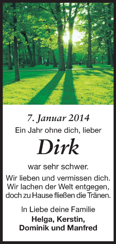  Traueranzeige für Dirk Kreuder vom 07.01.2015 aus Echo-Zeitungen (Gesamtausgabe)