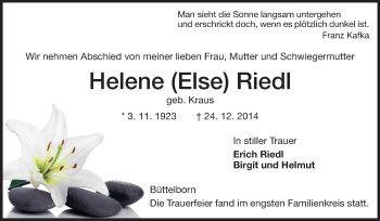 Traueranzeige von Helene Riedl von Rüsselsheimer Echo, Groß-Gerauer-Echo, Ried Echo