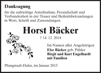 Traueranzeige von Horst Bäcker von Echo-Zeitungen (Gesamtausgabe)