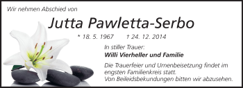 Traueranzeige von Jutta Pawletta-Serbo von Odenwälder Echo
