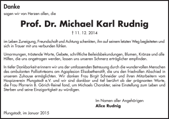 Traueranzeige von Michael Karl Rudnig von Echo-Zeitungen (Gesamtausgabe)