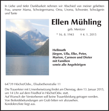 Traueranzeige von Ellen Mühling von Odenwälder Echo