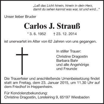 Traueranzeige von Carlos J. Strauß von Starkenburger Echo