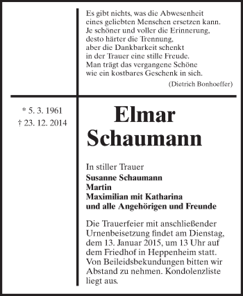 Traueranzeige von Elmar Schaumann von Starkenburger Echo