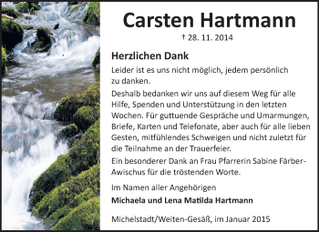 Traueranzeige von Carsten Hartmann von Odenwälder Echo