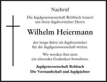 Traueranzeige von Wilhelm Heiermann von Odenwälder Echo