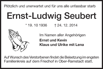Traueranzeige von Ernst-Ludwig Seubert von Echo-Zeitungen (Gesamtausgabe)