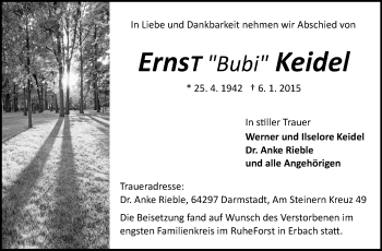 Traueranzeige von Ernst Keidel von Echo-Zeitungen (Gesamtausgabe)