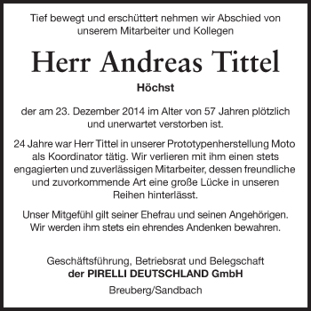 Traueranzeige von Andreas Tittel von Odenwälder Echo
