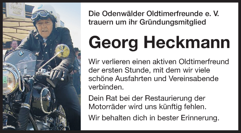  Traueranzeige für Georg Heckmann vom 14.01.2015 aus Odenwälder Echo