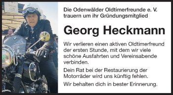 Traueranzeige von Georg Heckmann von Odenwälder Echo