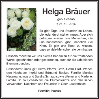 Traueranzeige von Helga Bräuer von Starkenburger Echo