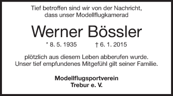 Traueranzeige von Werner Bössler von Rüsselsheimer Echo, Groß-Gerauer-Echo, Ried Echo