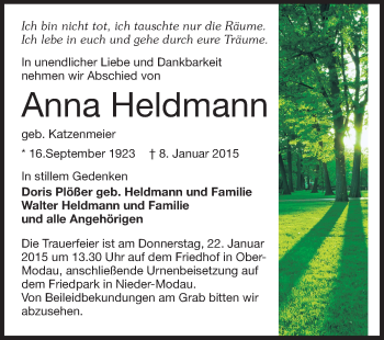Traueranzeige von Anna Heldmann von Echo-Zeitungen (Gesamtausgabe)