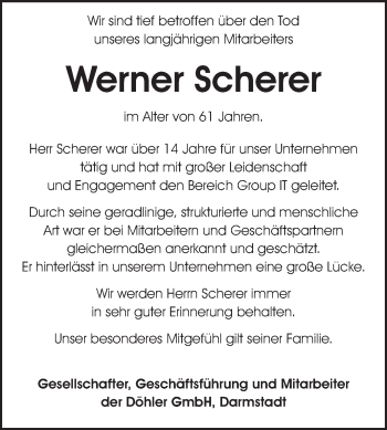 Traueranzeige von Werner Scherer von Echo-Zeitungen (Gesamtausgabe)