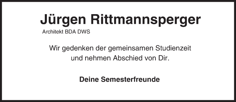  Traueranzeige für Jürgen Rittmannsperger vom 17.08.2015 aus trauer.echo-online.de